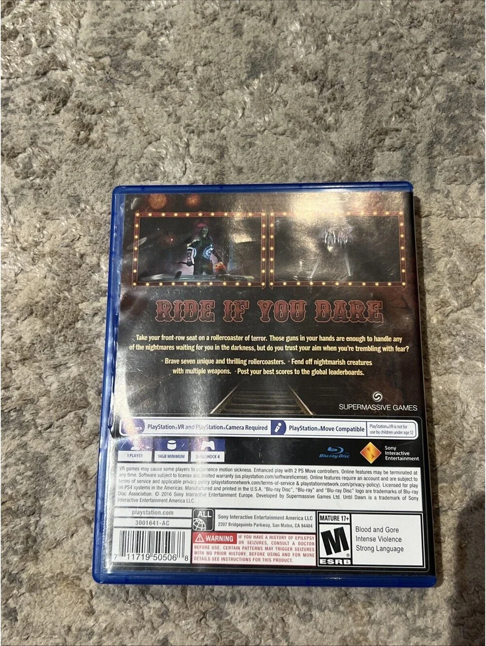 Until Dawn Rush of Blood PS4 Sony VR Horror Shooter Arcade Video Game